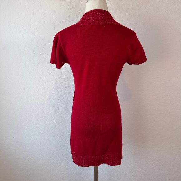 Vintage Y2K Red Knit Bodycon Sweater Mini Dress Short Sleeve Office Siren Medium - Picture 6 of 7
